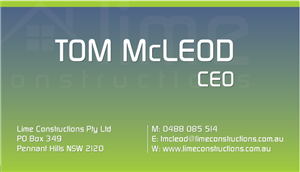 Business Card Design by FCJ_GRAPHICS for Lime Constructions Pty Ltd | Design: #2203461
