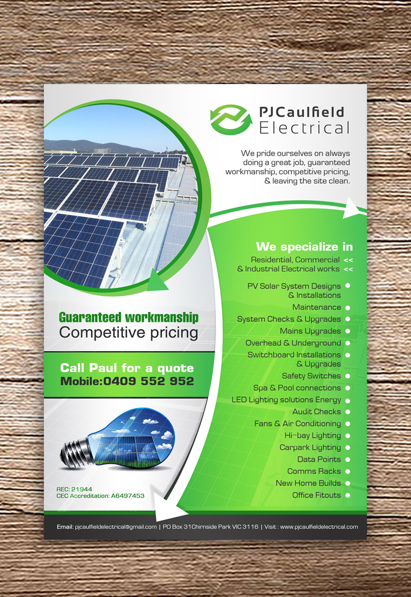 Flyer Design by debdesign for PJ Caulfield Electrical Pty Ltd | Design #10539969