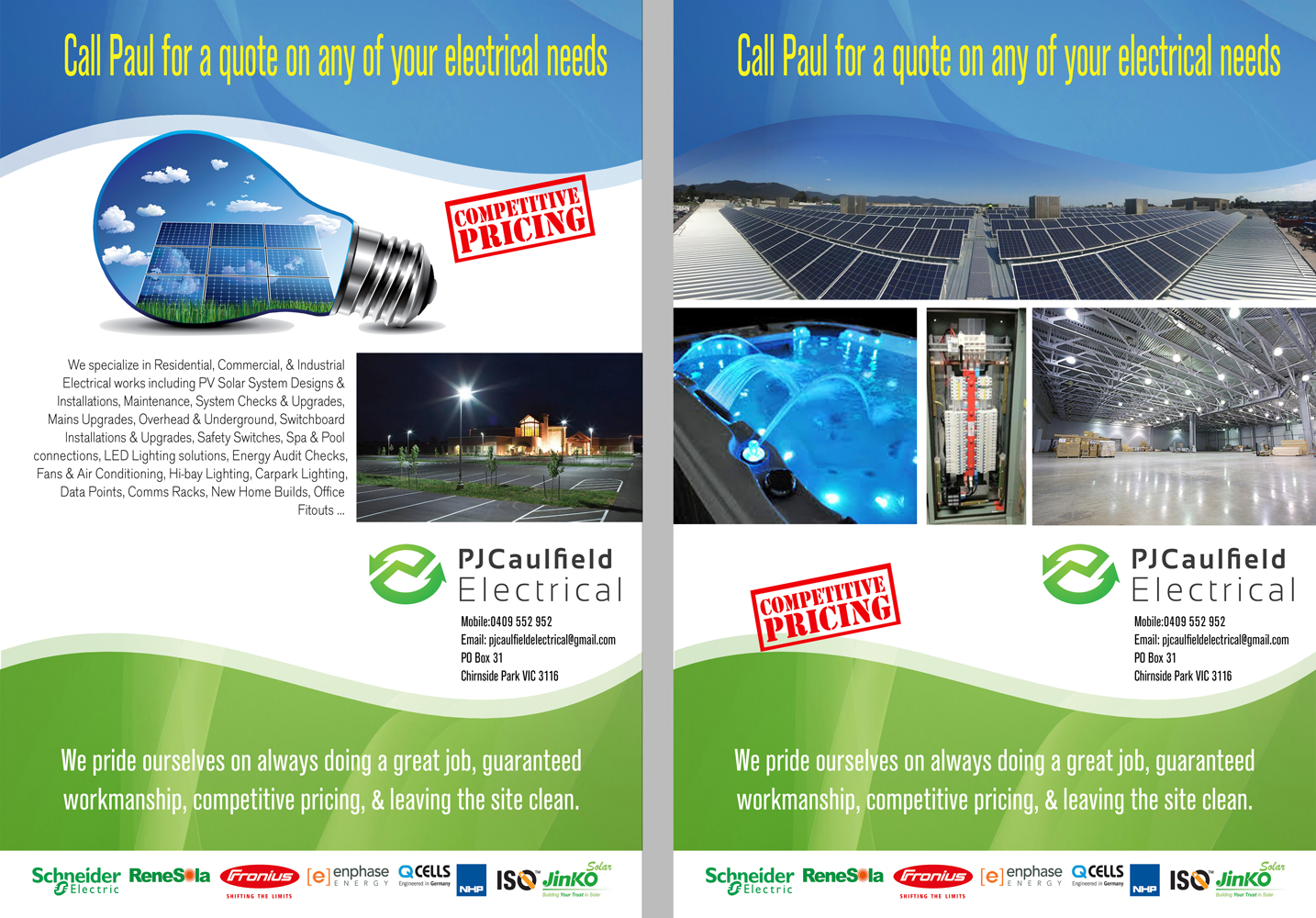 Flyer Design by iztok.brodnjak for PJ Caulfield Electrical Pty Ltd | Design #10513366