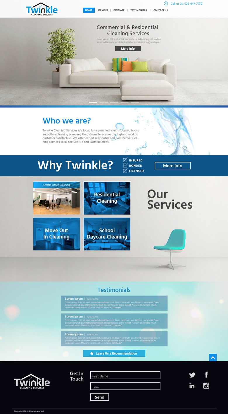Web Design by lionx for Twinkle Cleaning Services, LLC | Design #10543625