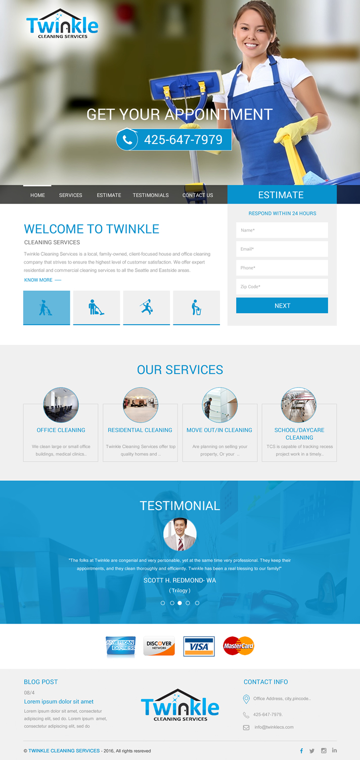 Web Design by rightway for Twinkle Cleaning Services, LLC | Design #10532969