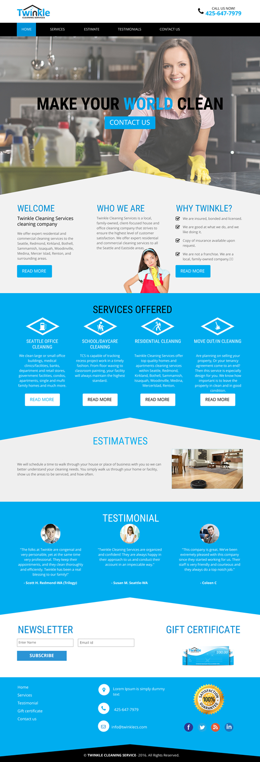 Web-Design von rightway für Twinkle Cleaning Services, LLC | Design #10532991