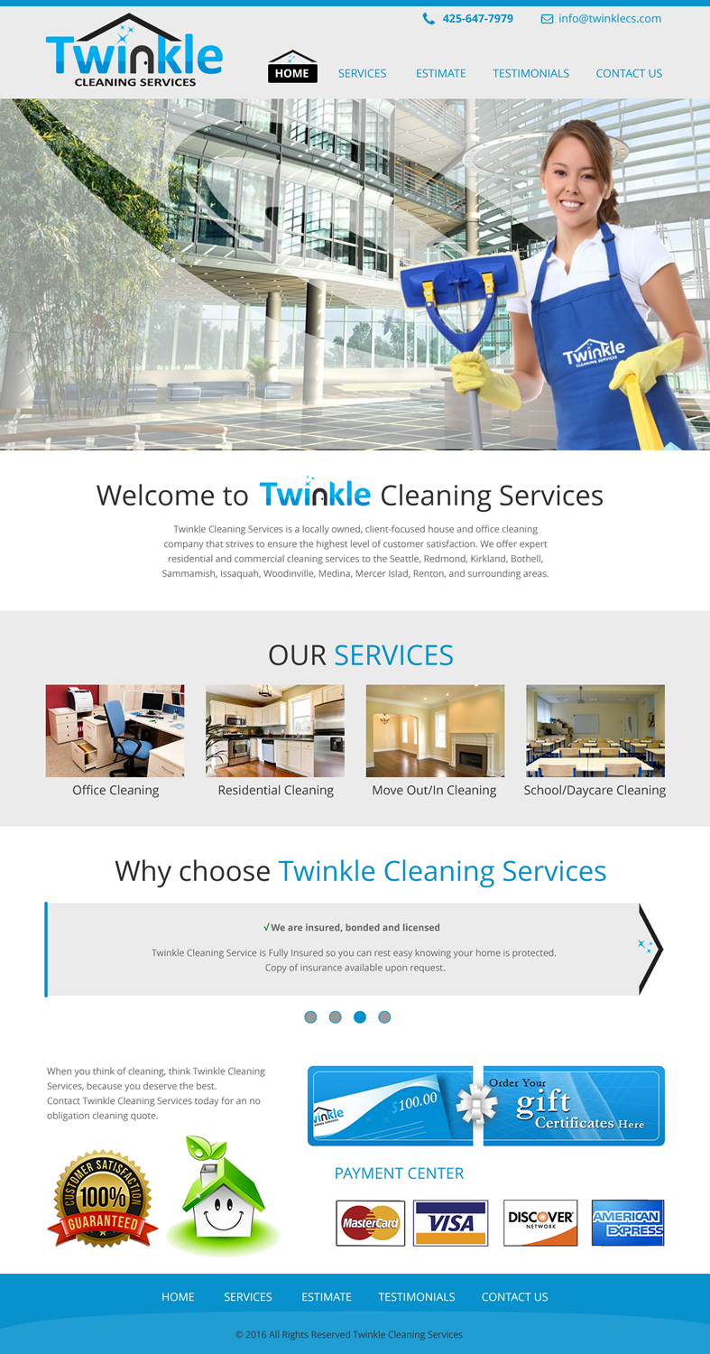 Web Design by rightway for Twinkle Cleaning Services, LLC | Design #10532997