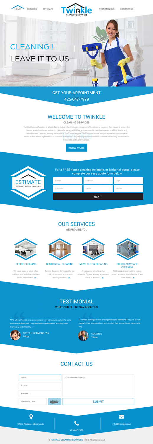 Diseño Web por rightway para Twinkle Cleaning Services, LLC | Diseño #10537318