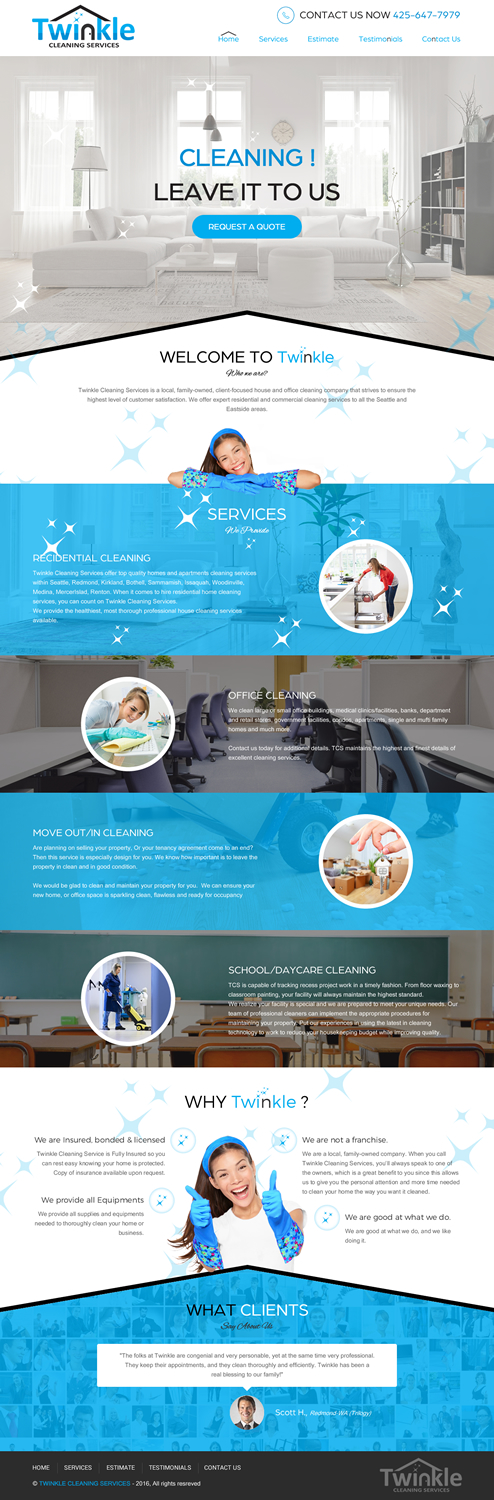 Web Design by rightway for Twinkle Cleaning Services, LLC | Design #10635781