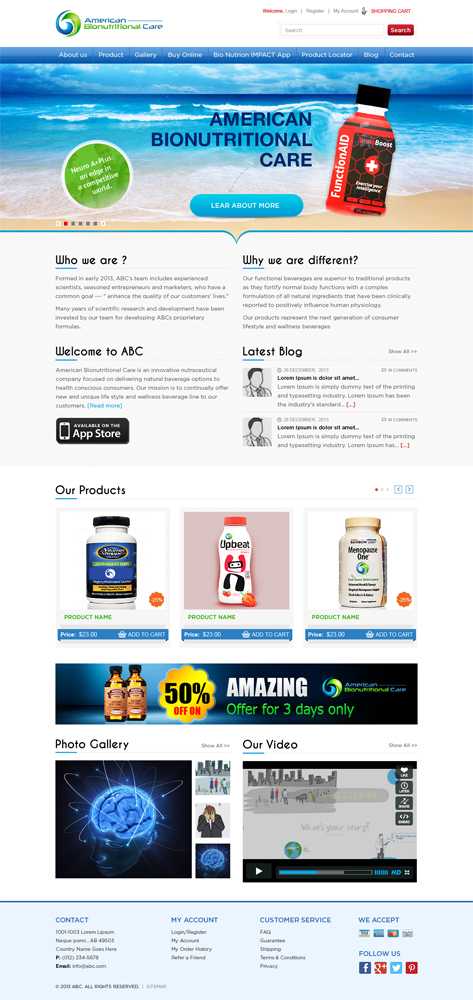 Web Design by Mayank Patel for American Bionutritional Care, LLC | Design #2859642