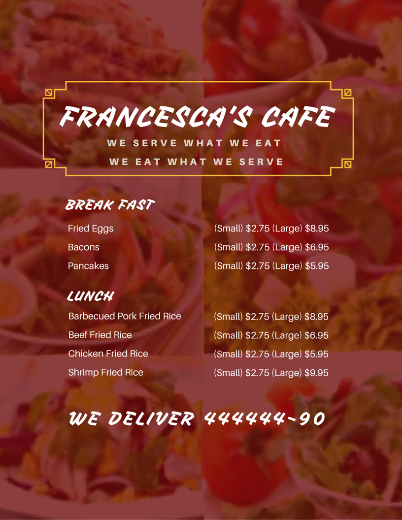 Menu Design by dn_ouma for Francesca's Cafe | Design #10547891