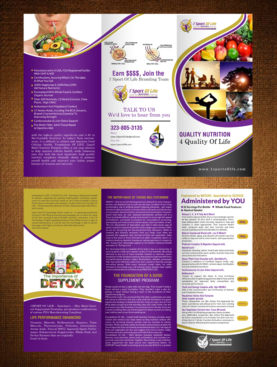 Diseño de Brochure por creative.bugs para 1 Sport Of Life Global Inc | Diseño #10739324
