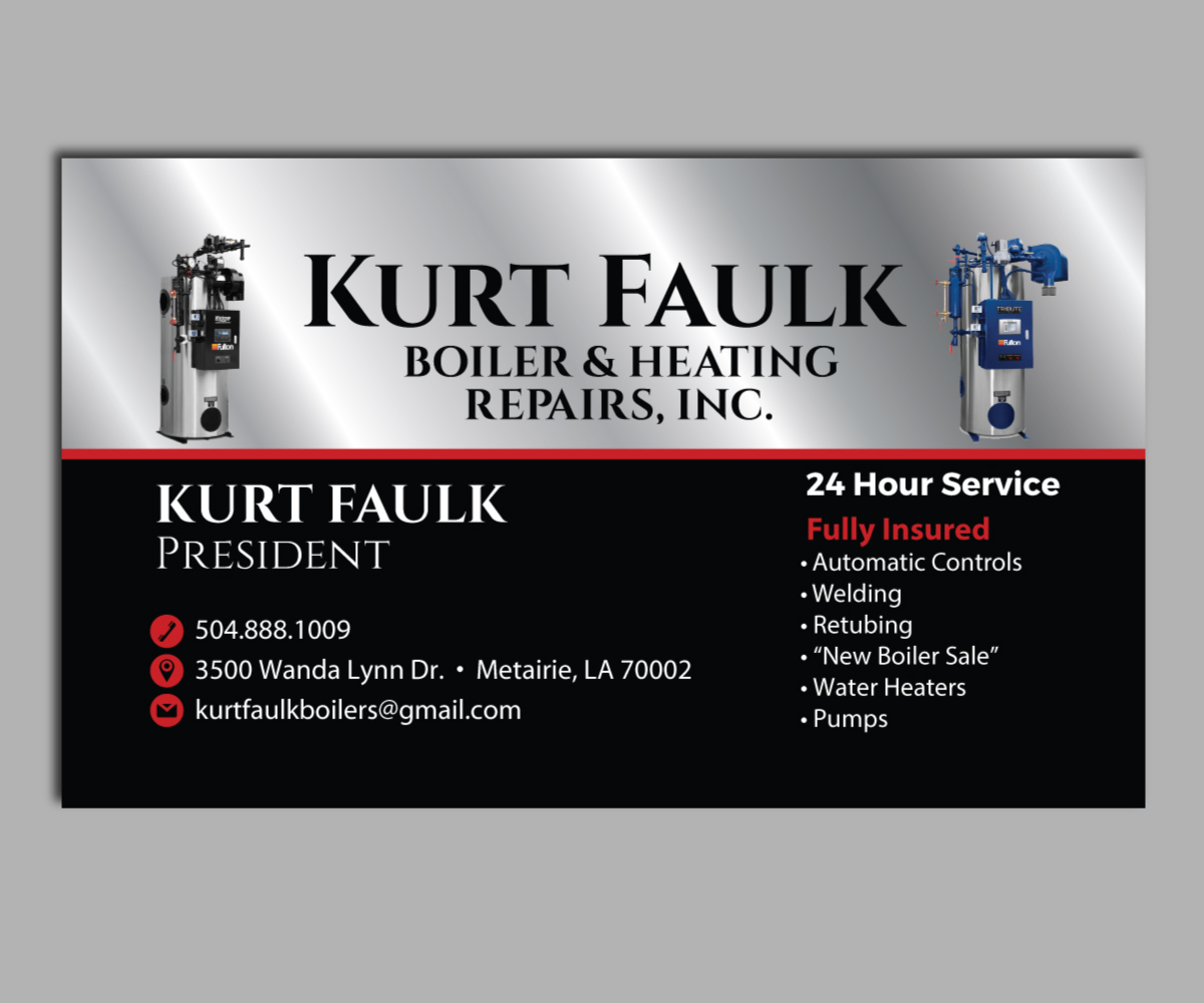 Design de Carte de Visite par M.Pirs pour kurt faulk boiler & heating repairs, inc. | Design #10633653