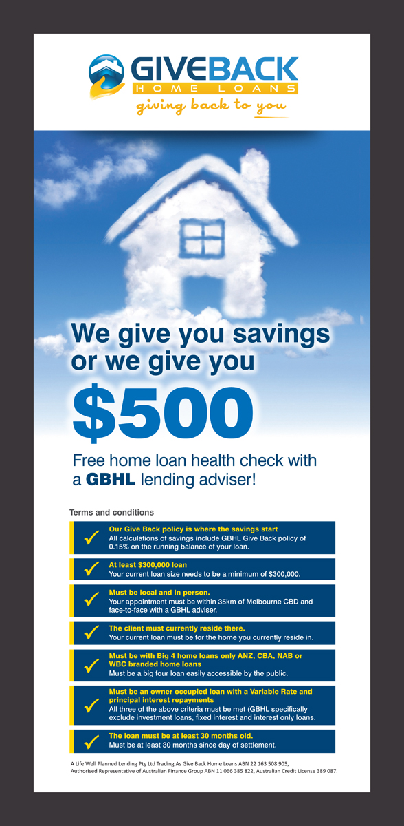 Diseño de Señalética por rkailas para Give Back Home Loans | Diseño #10660745