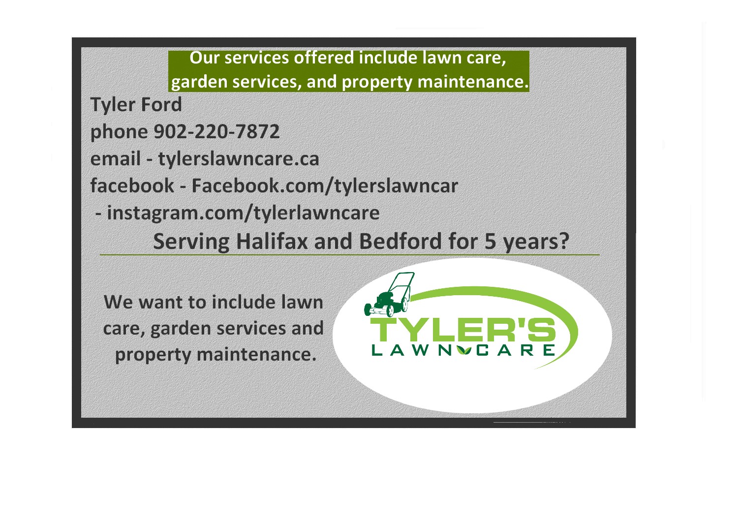 Business Card Design by designerone for Tyler's Lawn Care | Design #10612769