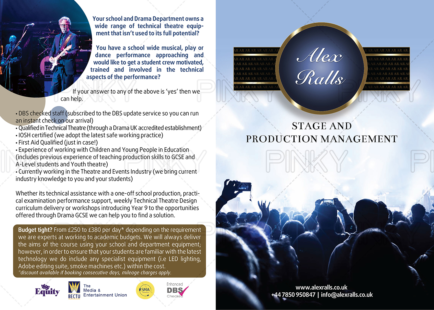 Brochure Design by Pinky  for Alex Ralls Stage and Production Management | Design #10644033