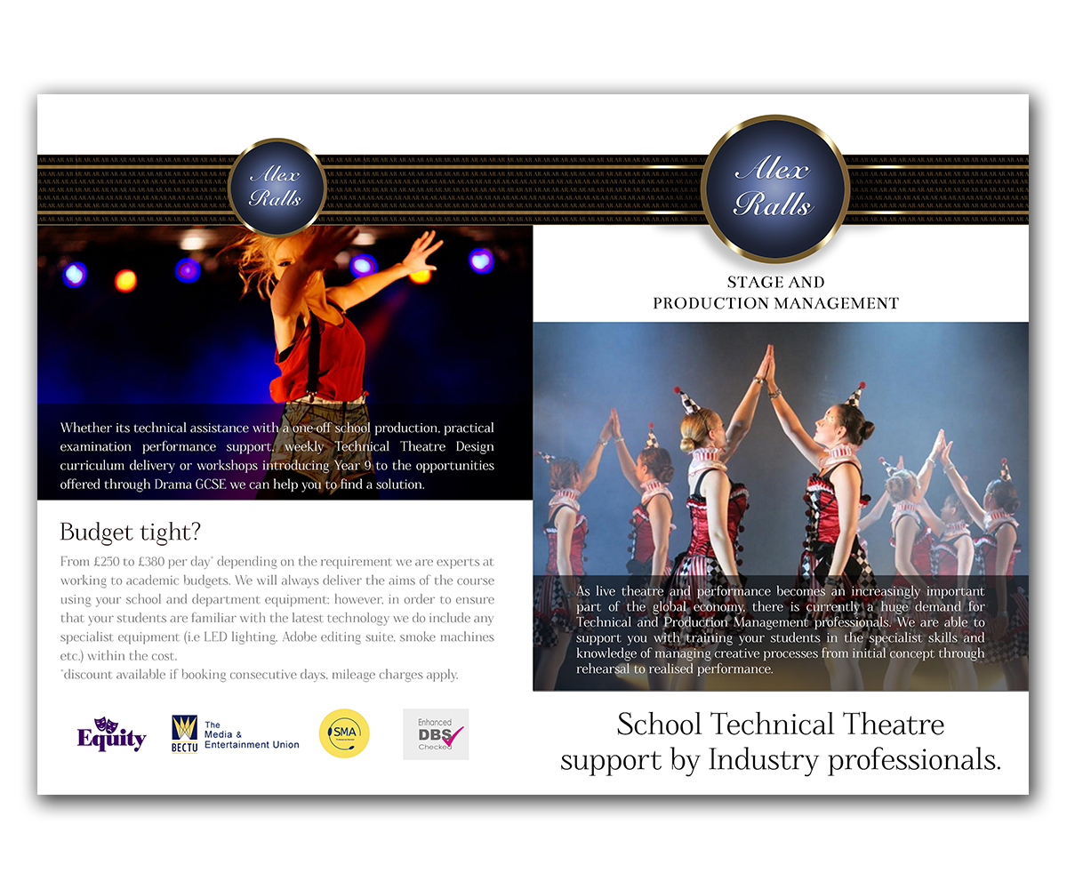 Broschüren-Design von Sandaru für Alex Ralls Stage and Production Management | Design #10618151
