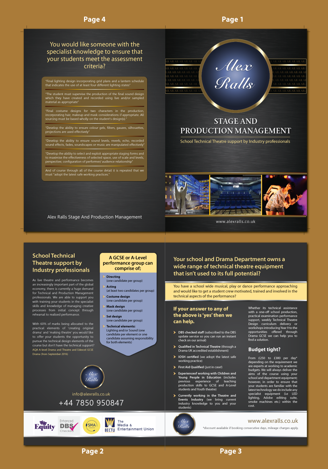 Brochure Design by meet007 for Alex Ralls Stage and Production Management | Design #10642655