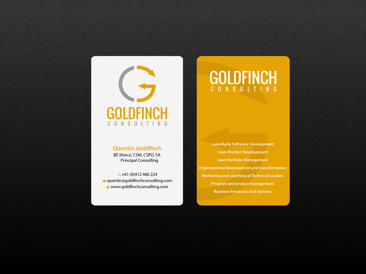 Design de Carte de Visite par Creations Box 2015 pour Goldfinch Consulting Pty Ltd | Design #10654699
