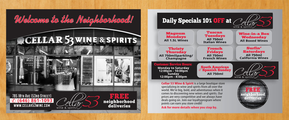 Postcard Design by Venus L. Penaflor for Cellar 53 Wine & Spirits | Design #10678434