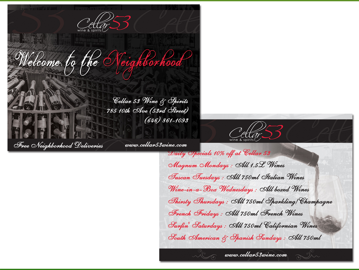 Postcard Design by AditiArts for Cellar 53 Wine & Spirits | Design #10749123
