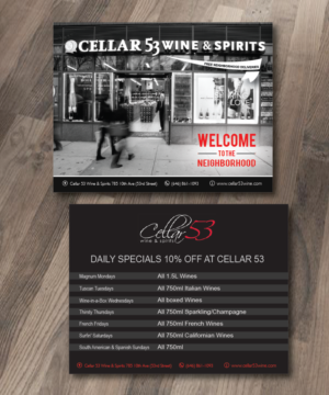 Postcard Design by alex989 for Cellar 53 Wine & Spirits | Design: #10670077