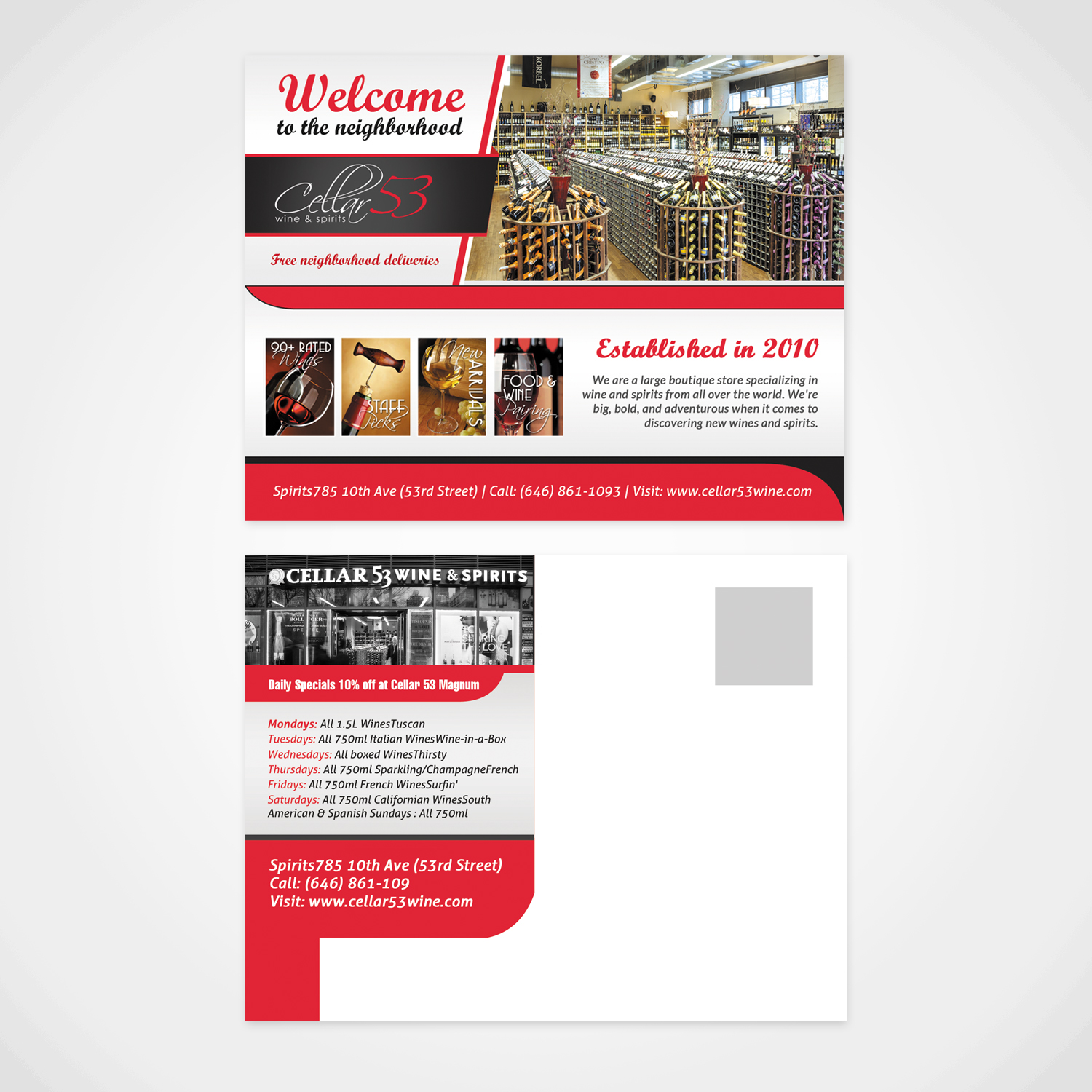 Postcard Design by debdesign for Cellar 53 Wine & Spirits | Design #10665632
