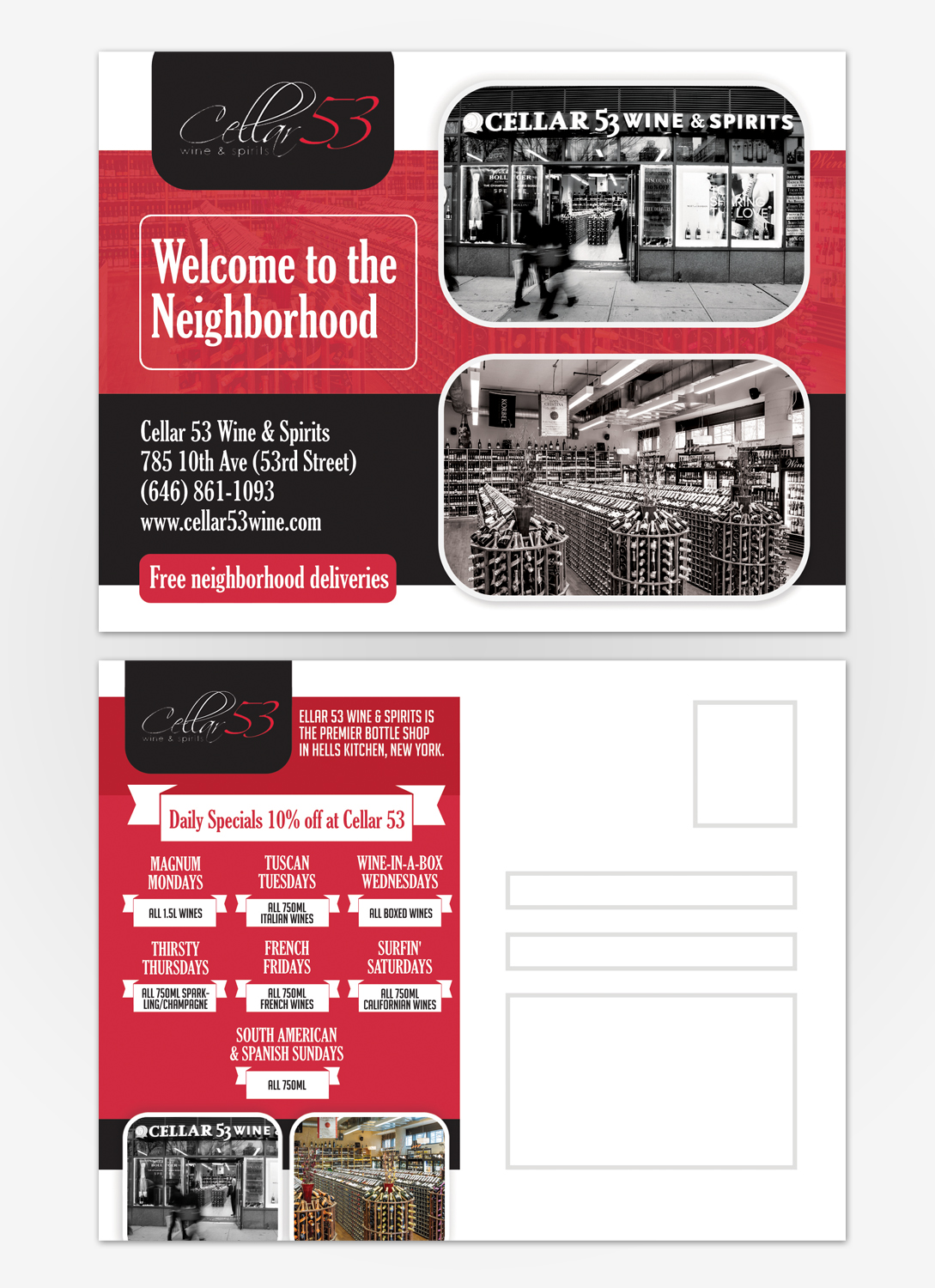 Postcard Design by Kishaloy_D for Cellar 53 Wine & Spirits | Design #10747954