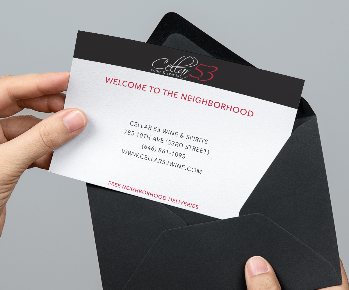 Postcard Design by Zane_Graph_Design for Cellar 53 Wine & Spirits | Design #10744154
