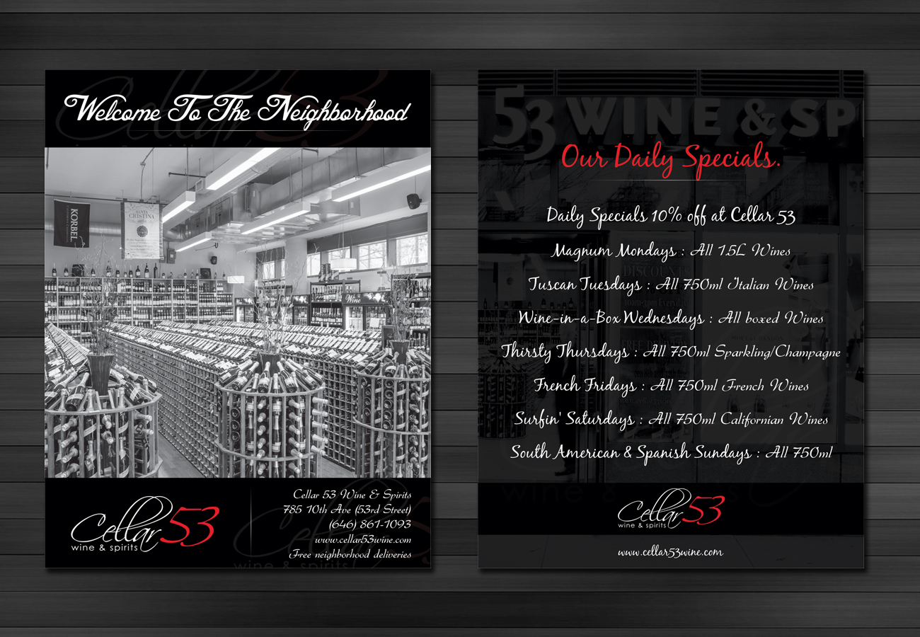 Postcard Design by OwnDesign for Cellar 53 Wine & Spirits | Design #10695937