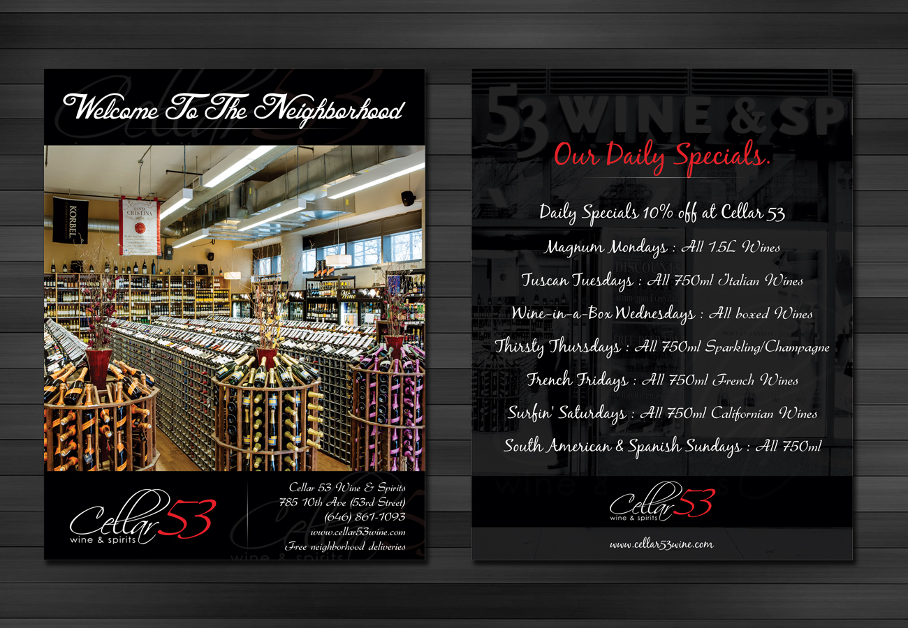 Postcard Design by OwnDesign for Cellar 53 Wine & Spirits | Design #10695939