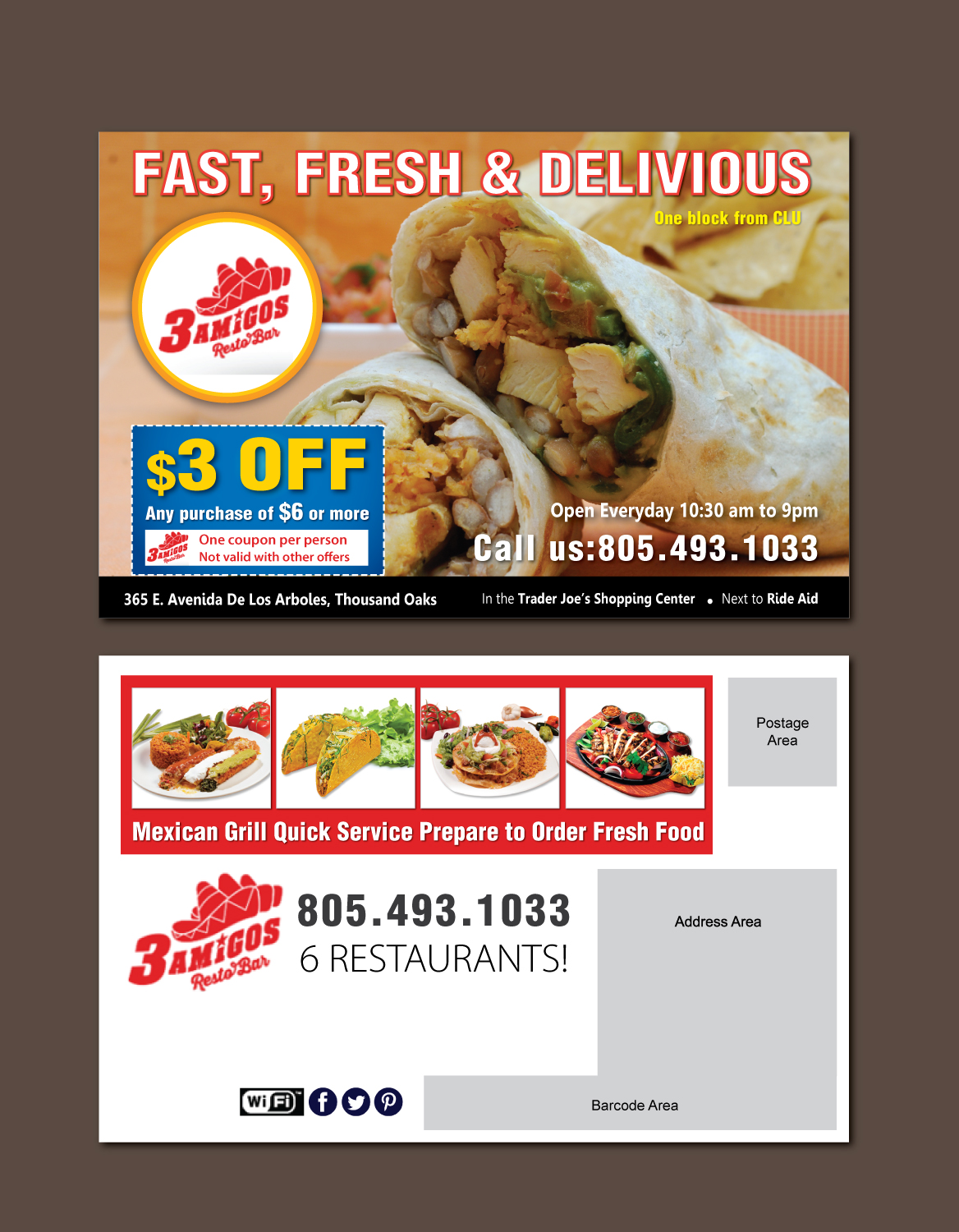 Postcard Design by meet007 for 3 Amigos | Design #10691180