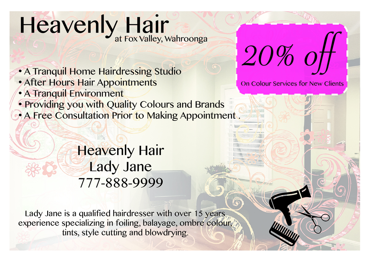 Flyer Design by Kimberly for Heavenly Hair  | Design #10703809