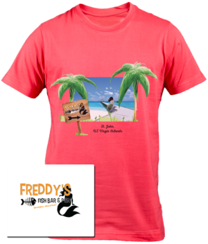 Freddy's Fish Bar & Pier (beach/bar themed logo for Caribbean restaurant) | Diseño de Camiseta por Sophie DL