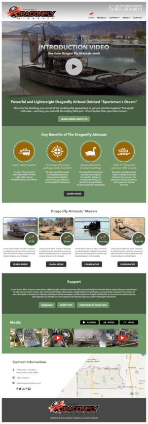 a modern outdoor type website for our Dragonfly Mini Airboats for Hunters and Fisherman  | WordPress-Design von -Marc-