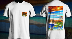 Da Island Life t shirts with scenic pocket and design on back | T-shirt Design by Jonya