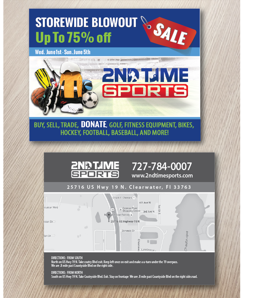 Postcard Design by alex989 for 2nd Time Sports | Design #10898358