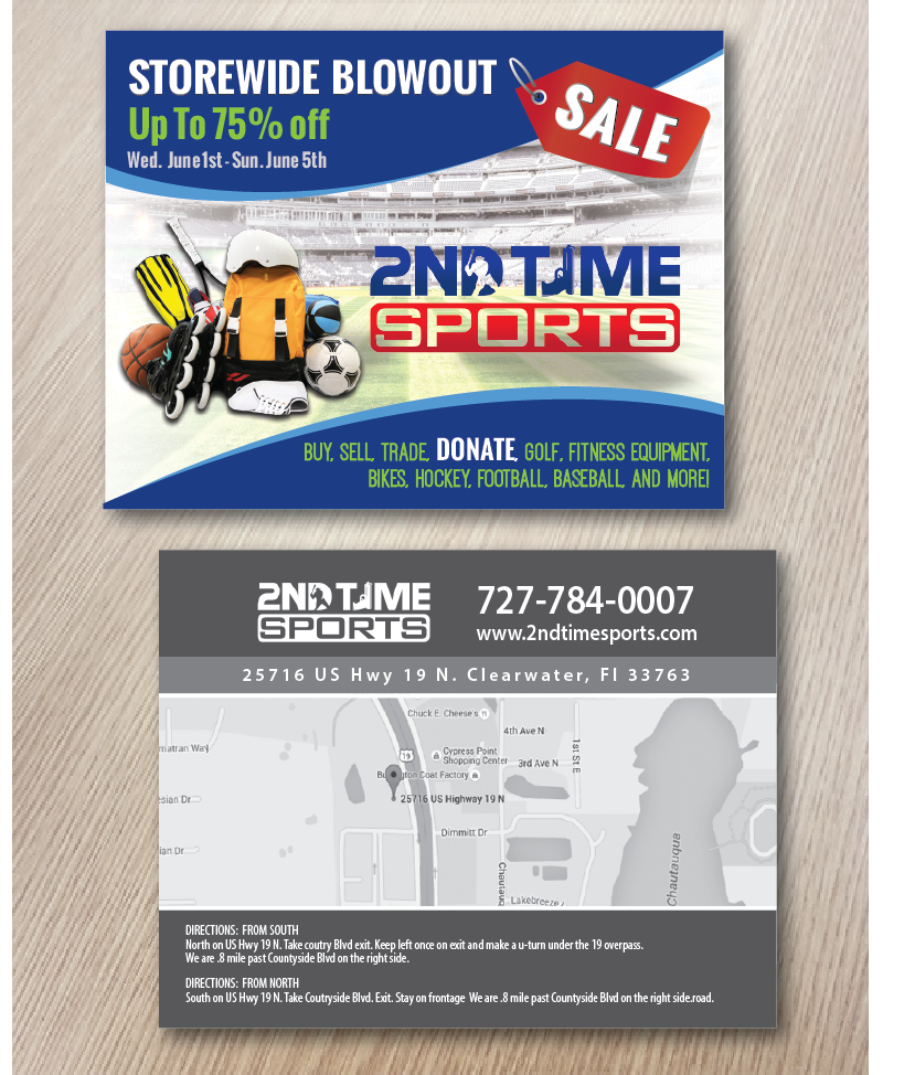 Postcard Design by alex989 for 2nd Time Sports | Design #10898359
