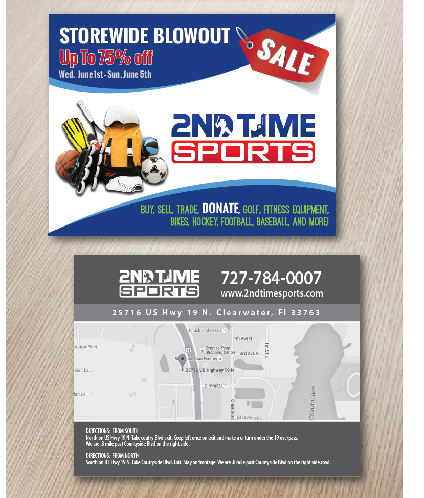 Postcard Design by alex989 for 2nd Time Sports | Design #10900049