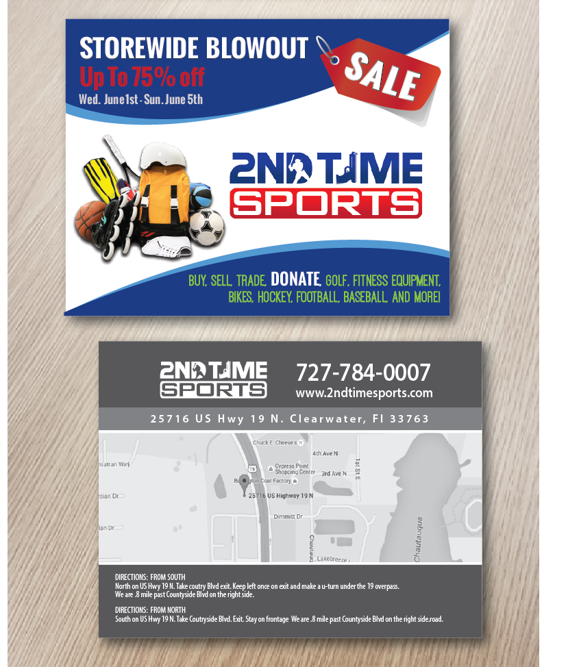 Postcard Design by alex989 for 2nd Time Sports | Design #10900050