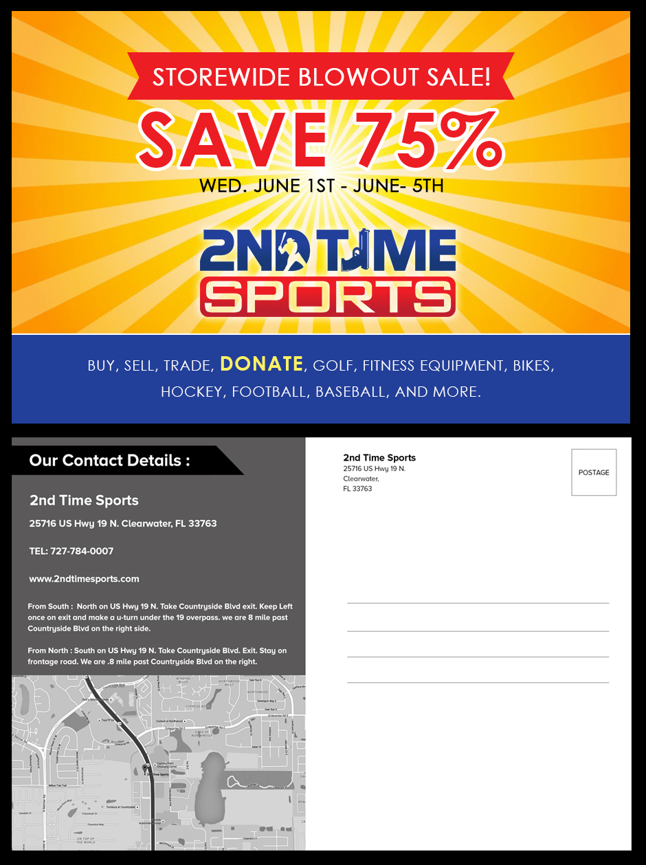 Postcard Design by Best Design Hub for 2nd Time Sports | Design #10907474