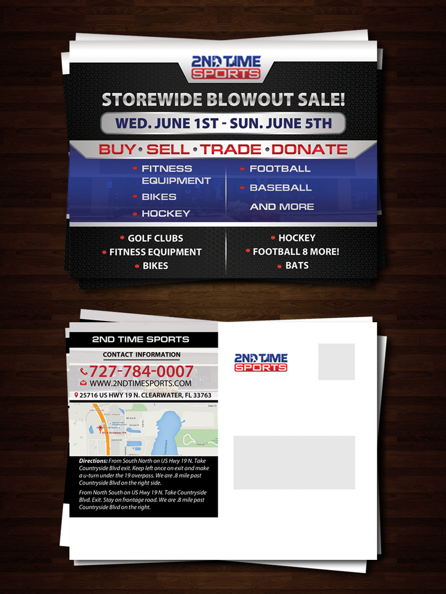 Postcard Design by debdesign for 2nd Time Sports | Design #10896083
