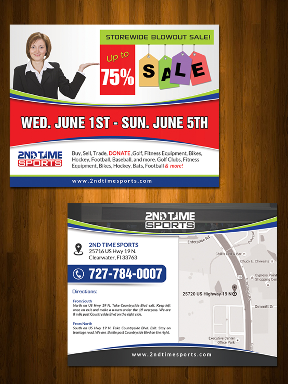 Postcard Design by innovative earth for 2nd Time Sports | Design #10897840