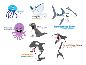 Swimming School need fun character animals for children