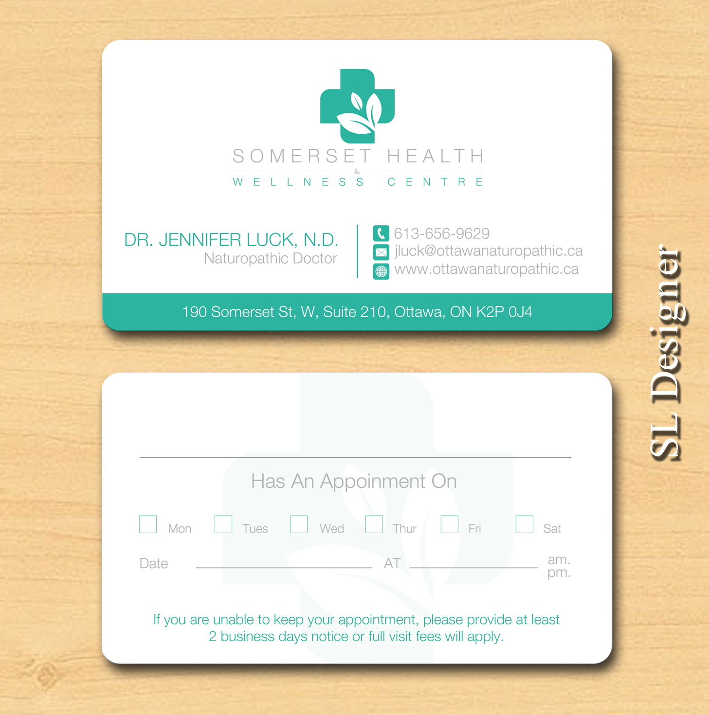 Visitenkarten-Design von SL Designer für Somerset Health & Wellness Centre | Design #11018693