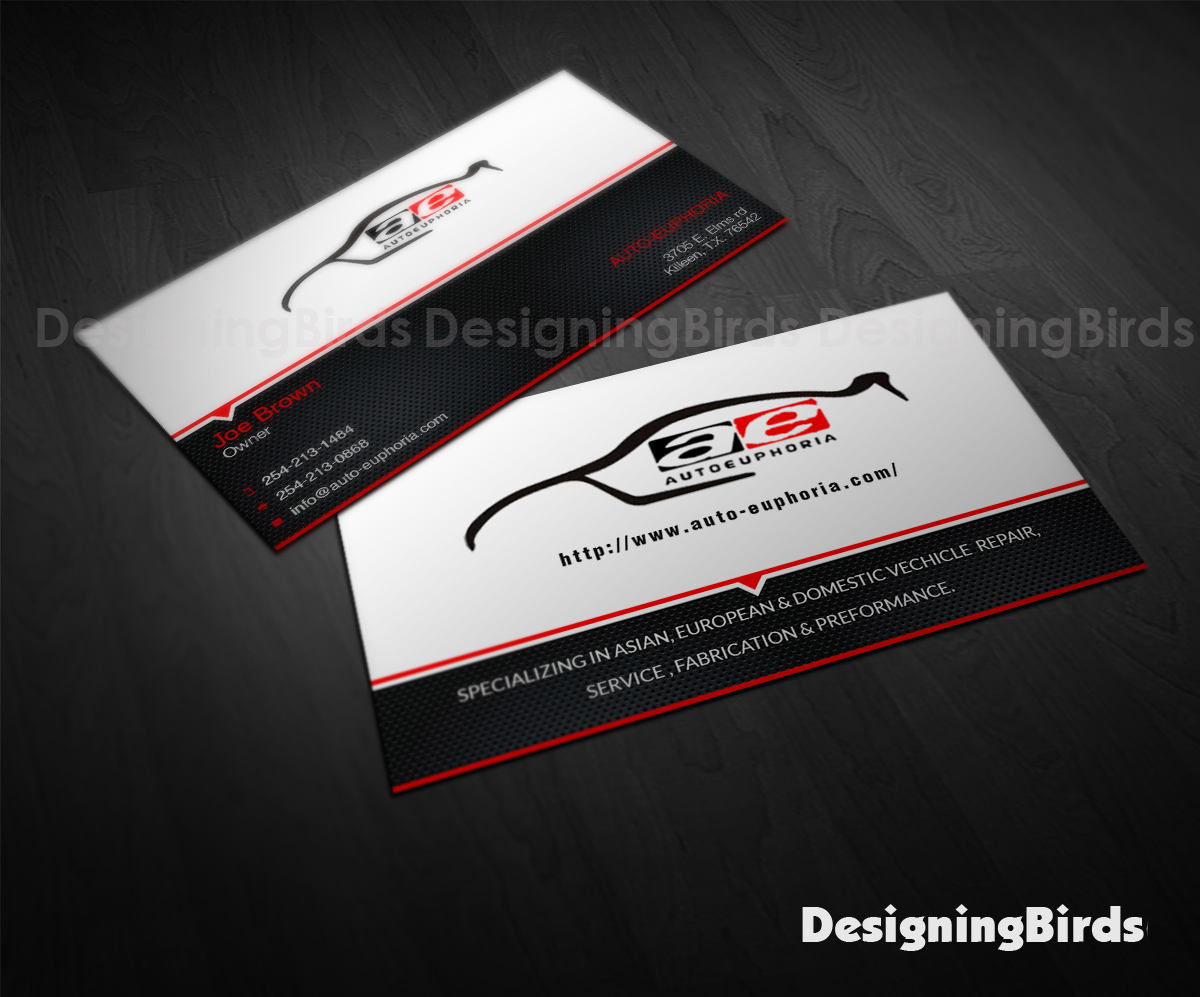 Business Card Design by Designing Birds for Euphoria Auto Works LLC | Design #11092065