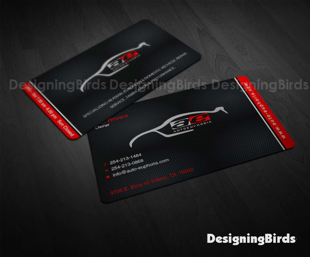 Business Card Design by Designing Birds for Euphoria Auto Works LLC | Design #11105657