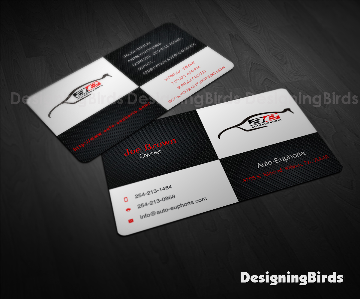 Business Card Design by Designing Birds for Euphoria Auto Works LLC | Design #11107381