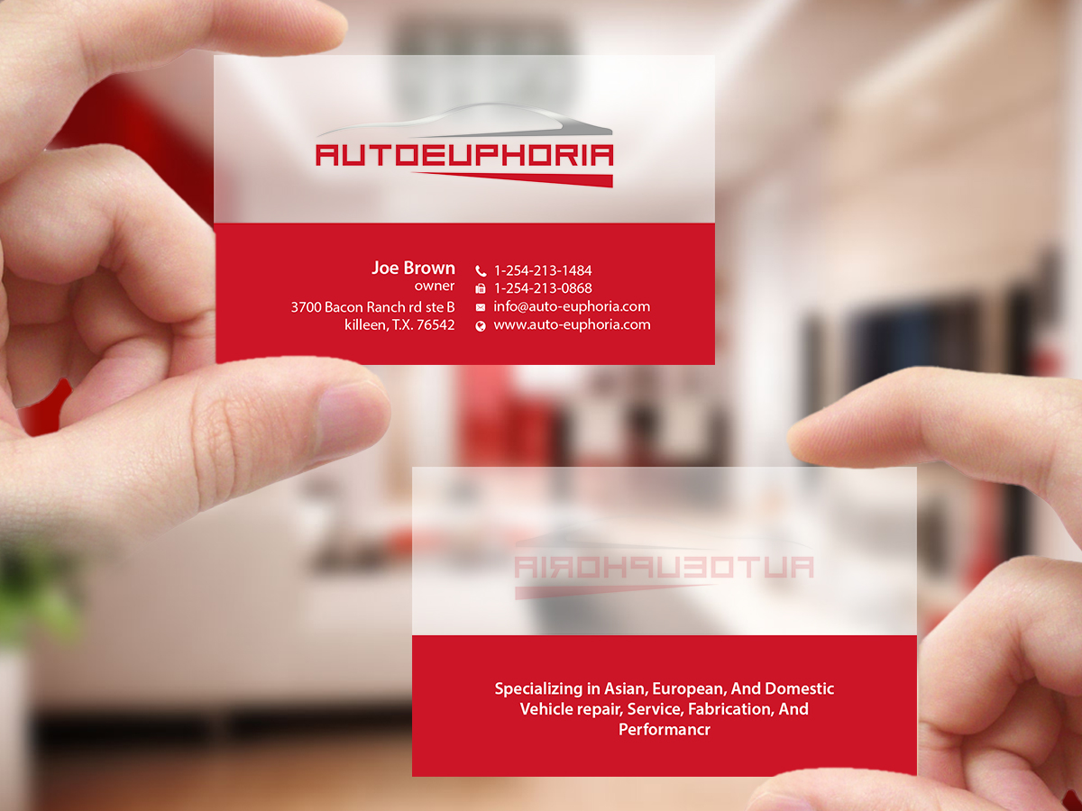 Business Card Design by Creations Box 2015 for Euphoria Auto Works LLC | Design #11100142