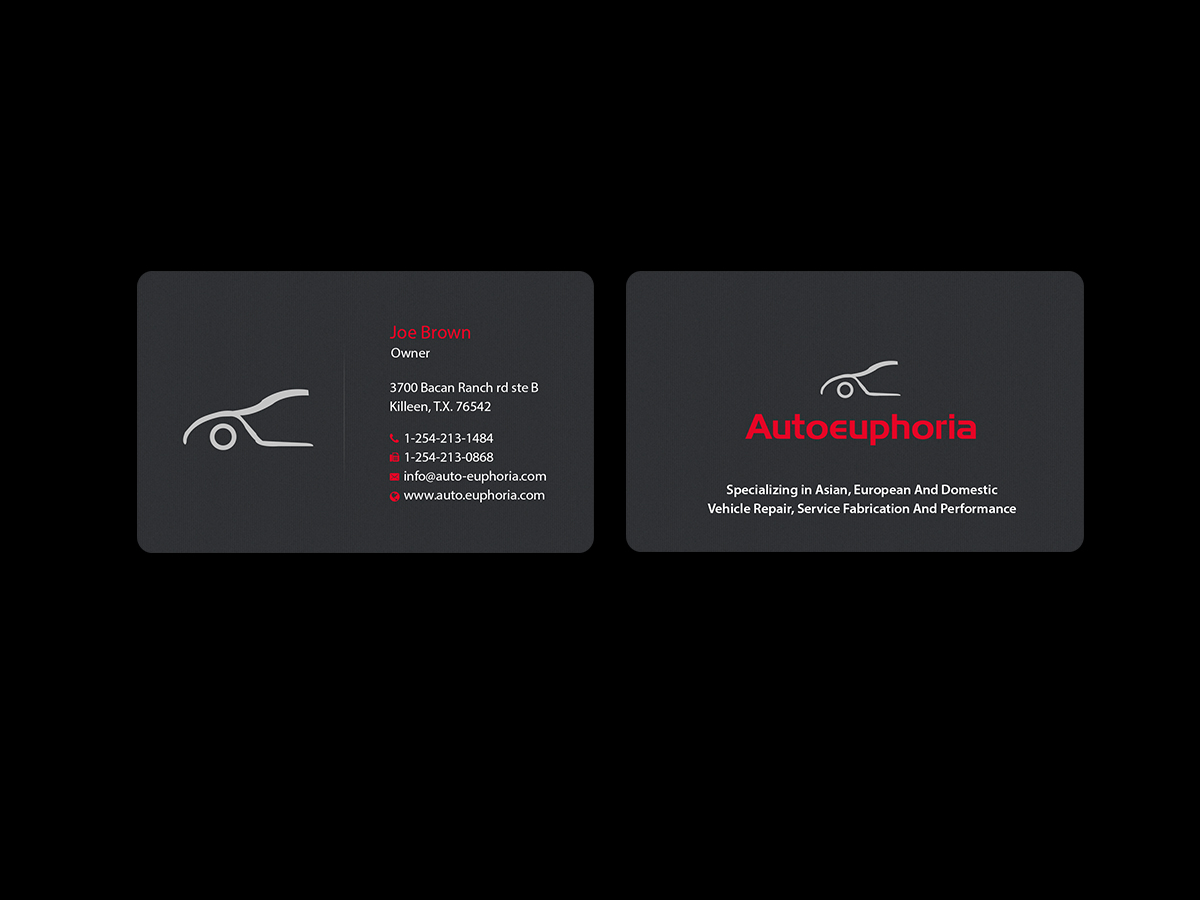 Business Card Design by Creations Box 2015 for Euphoria Auto Works LLC | Design #11100152