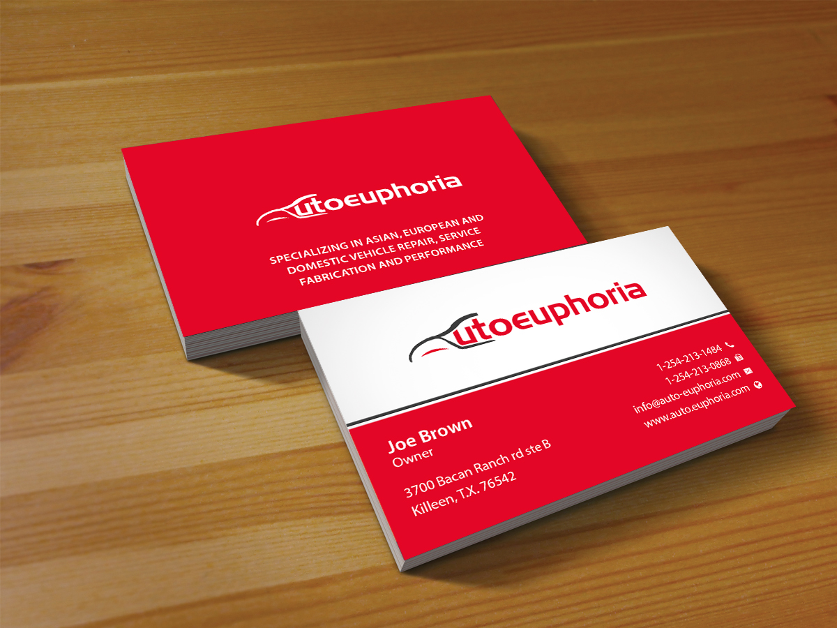 Business Card Design by Creations Box 2015 for Euphoria Auto Works LLC | Design #11100154