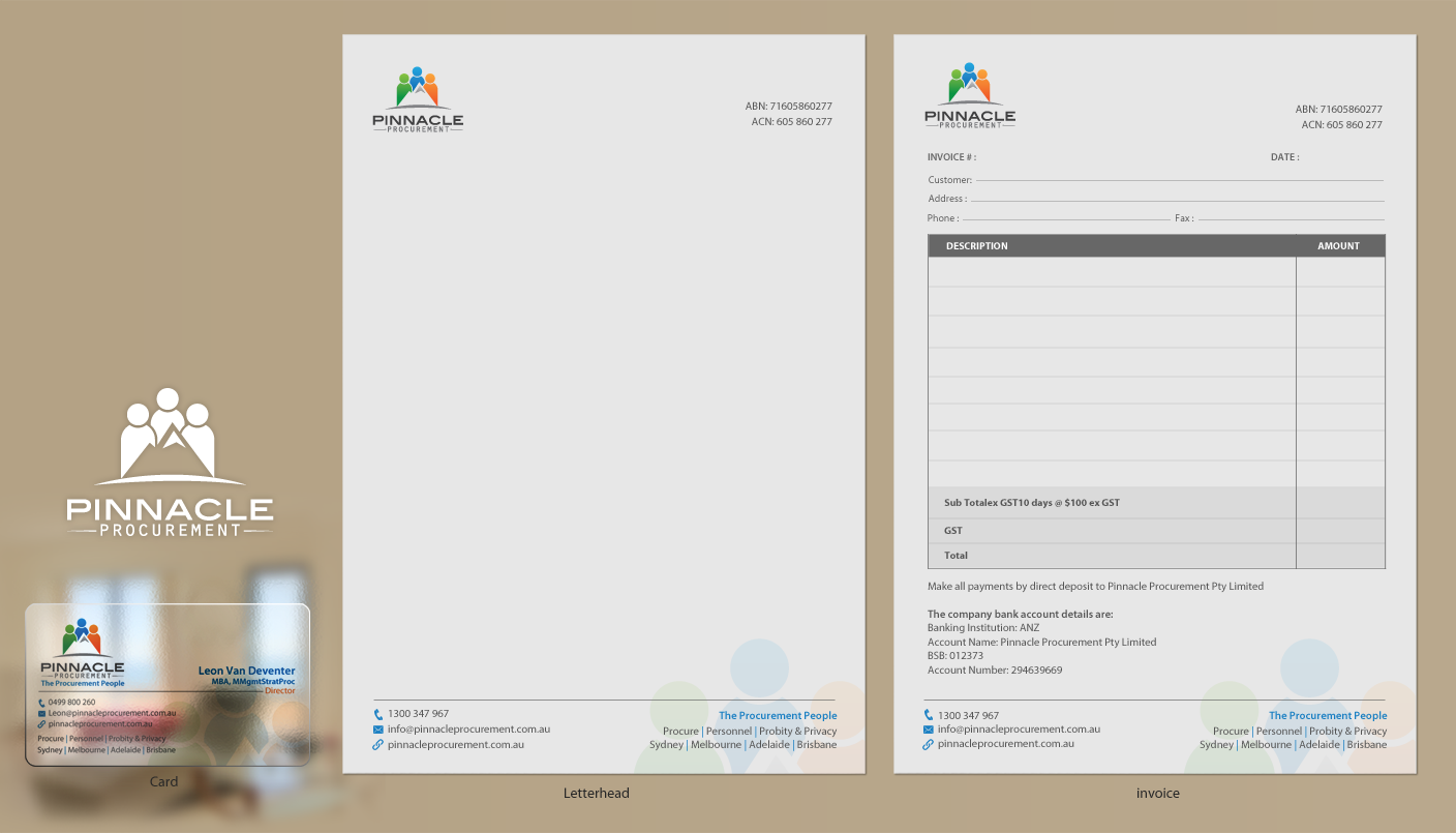 Diseño de Tarjeta de Presentación por chandrayaan.creative para Pinnacle Procurement | Diseño #11229430