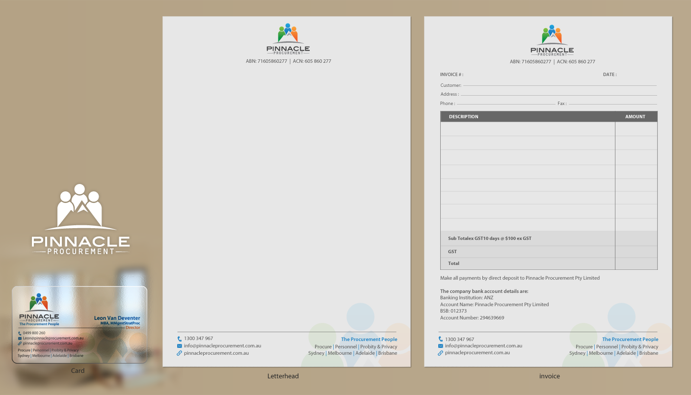 Diseño de Tarjeta de Presentación por chandrayaan.creative para Pinnacle Procurement | Diseño #11229432