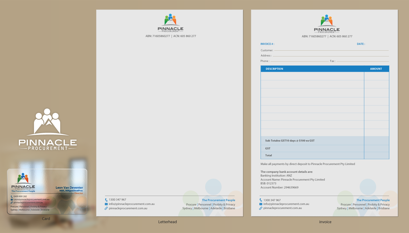 Diseño de Tarjeta de Presentación por chandrayaan.creative para Pinnacle Procurement | Diseño #11229434